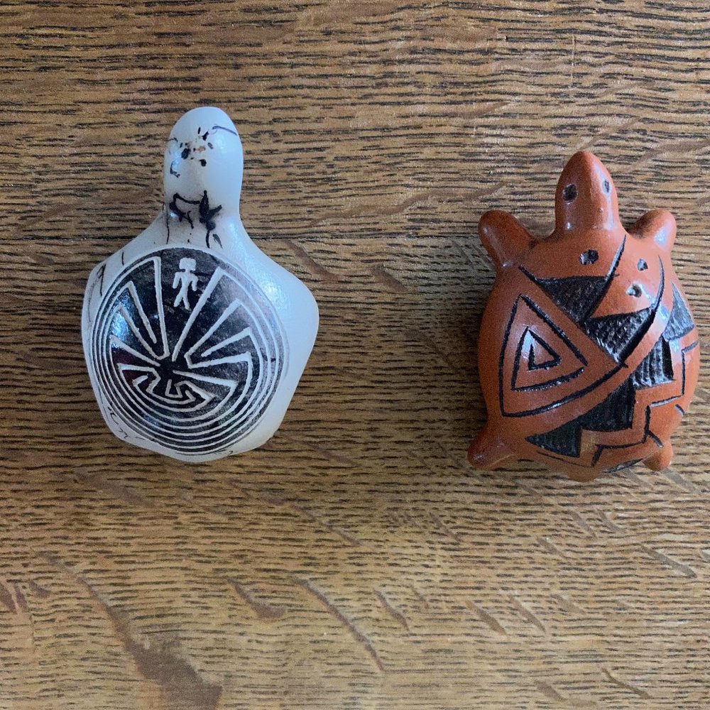 Navajo signed Turtles, B Vincent Hicks...White fired initials E.G.